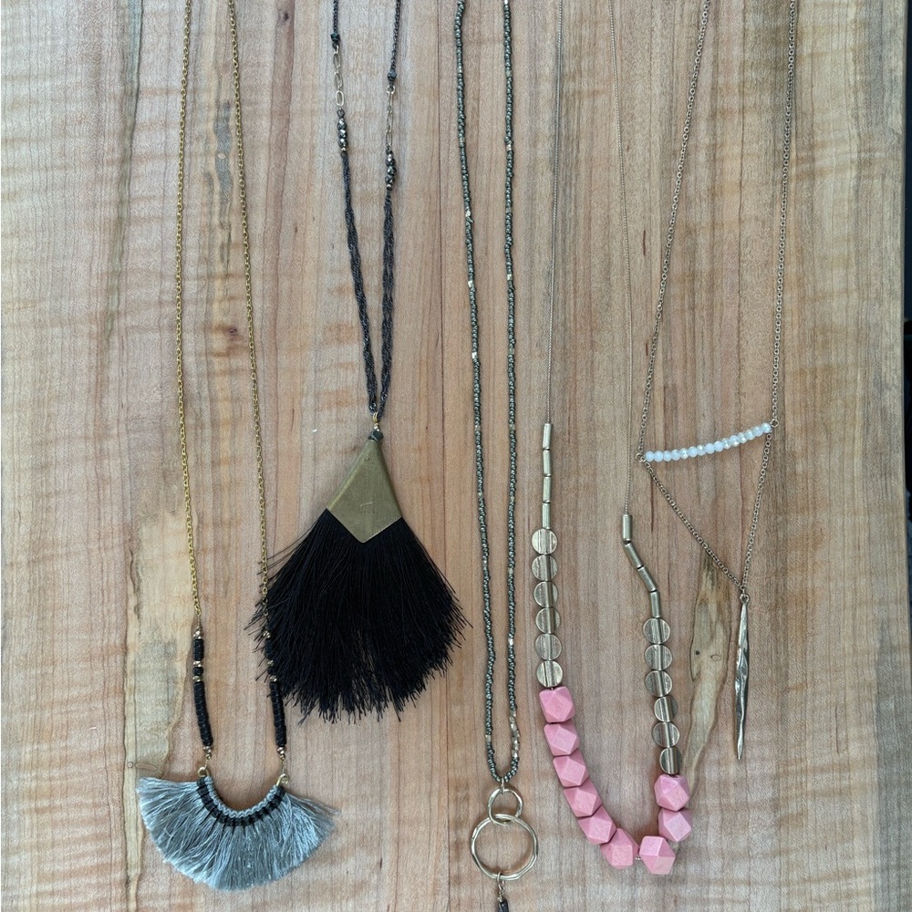 Multi-Color Lot of 5 Long Beaded and Tassel Necklaces
